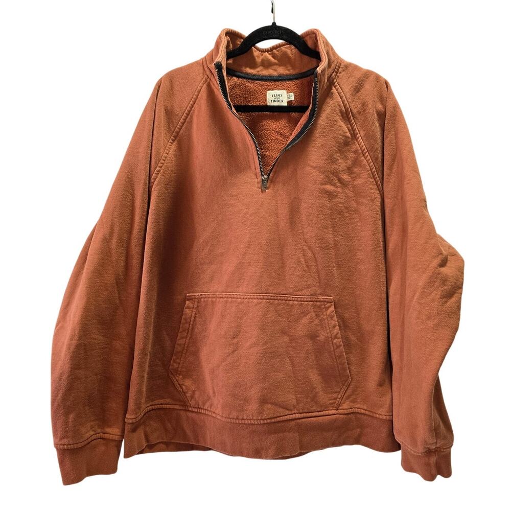 Flint and Tinder 1/4 Zip Sweatshirt Pullover Fleece Mens 3XL Orange Brown USA - Picture 2 of 5
